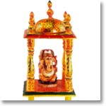 Wooden Mandir with Ganesha Painted