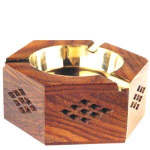 Wooden Ashtray with Brass Inlay