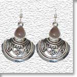 Moon Stone:Engraved Silver Earrings