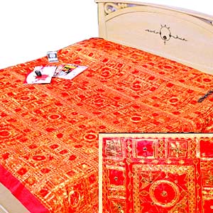 Luxury Red: Handwoven Bedspread