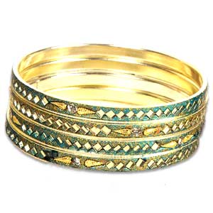 Sea Green Mirrorwork Lacquer Bangles