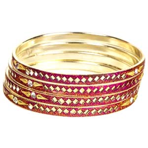 Deep Pink Mirrorwork Lac Bangles