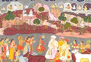 Krishna Lifting Govardhan Miniature Painting