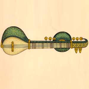 Sitar Painting with Golden Work