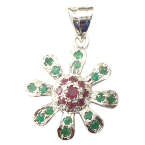 Silver Pendant Ruby Emerald 